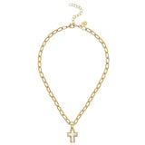 Small Mother of Pearl Cross Jane Necklace, gold