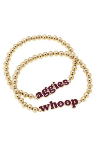 Texas A&M Aggies Slogan Ball Bead Bracelet, gold