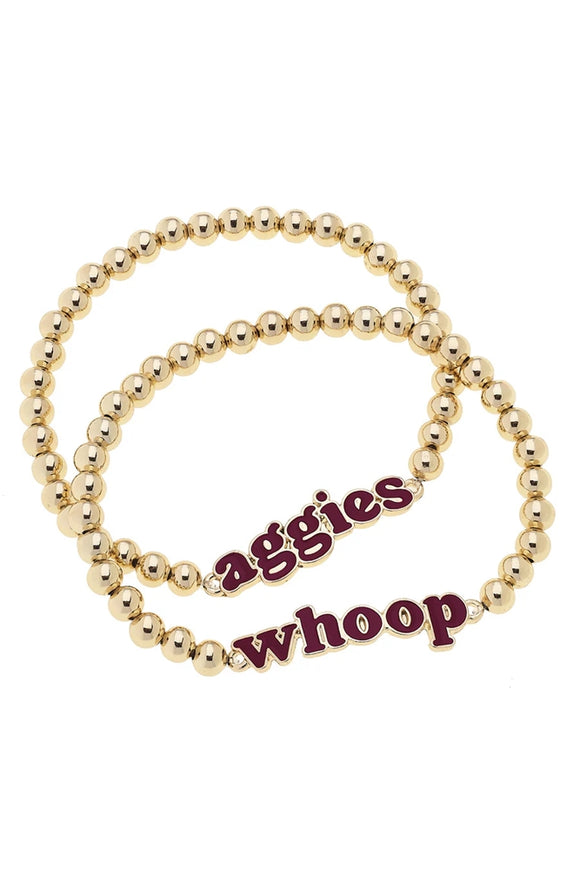 Texas A&M Aggies Slogan Ball Bead Bracelet, gold