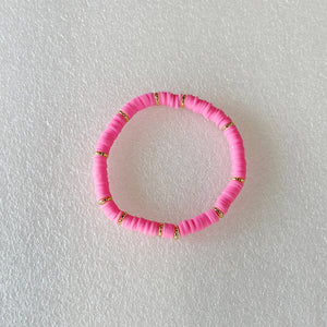 Hot Pink Stretch Bracelets & gold spacers