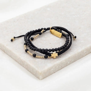 Be Still Prayer Bracelet, black agate/gold