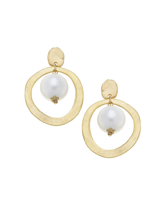 Gold Hoop Cotton Pearl Earrings