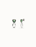 Drop earrings with green crystals (silver)