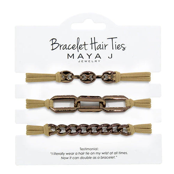 Beige Elastic Chocolate Link Bracelet Hair Tie