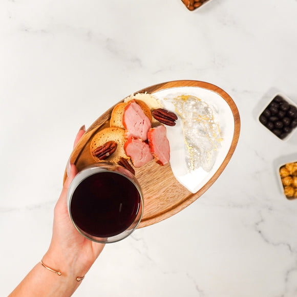 Wine & Appetizer Trays - Resin and Wood, Gold Quartz