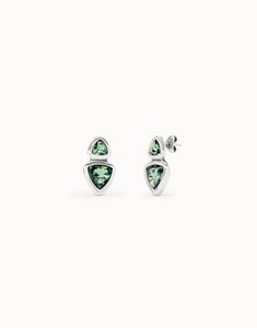 Drop earrings with 2 green crystals (silver)