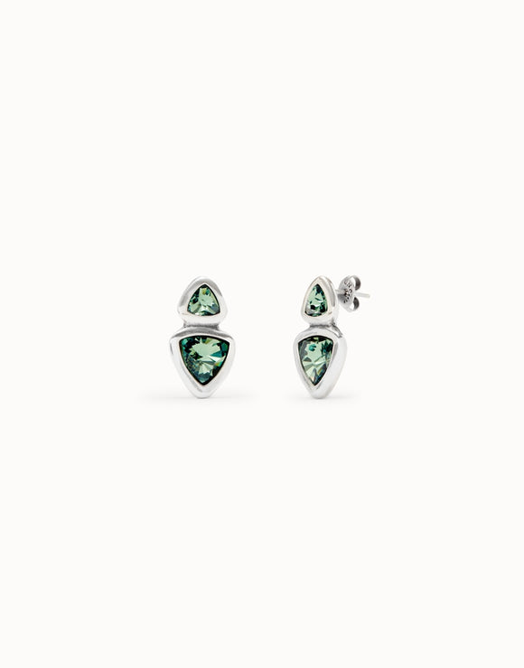 Drop earrings with 2 green crystals (silver)