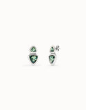 Drop earrings with 2 green crystals (silver)