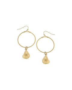 Oyster Drop Hoop Earrings