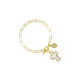 Mother of Pearl Cross Bracelet, gold
