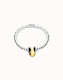 Elastic beaded bracelet with small and large beads, silver/gold