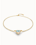 Pendant chain link necklace with green crystal, gold