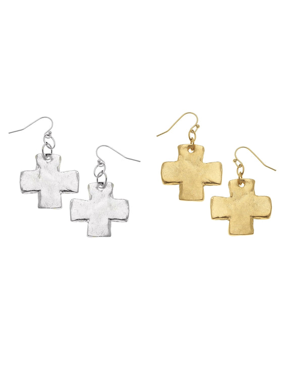 Square Cross Earrings (silver or gold)