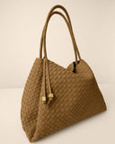 Nova Hand Woven Suedette Large Shoulder Bag, Caramel