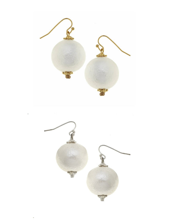 Cotton Pearl Drop Earrings (gold or silver)