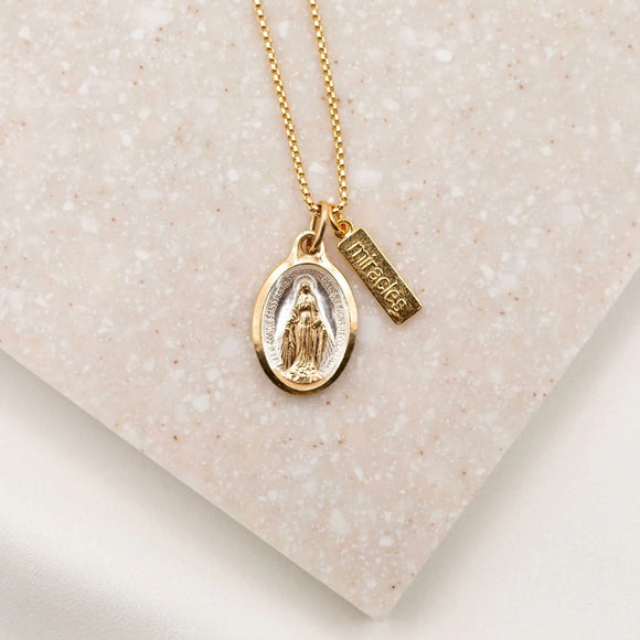 Lourdes Miraculous Mary Necklace, gold
