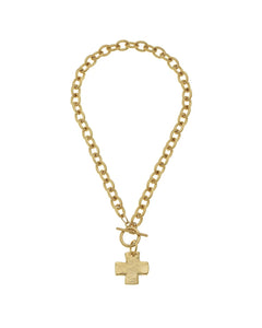 Gold Cross Front Toggle Necklace
