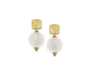 Square Cotton Pearl Drop Earrings, gold