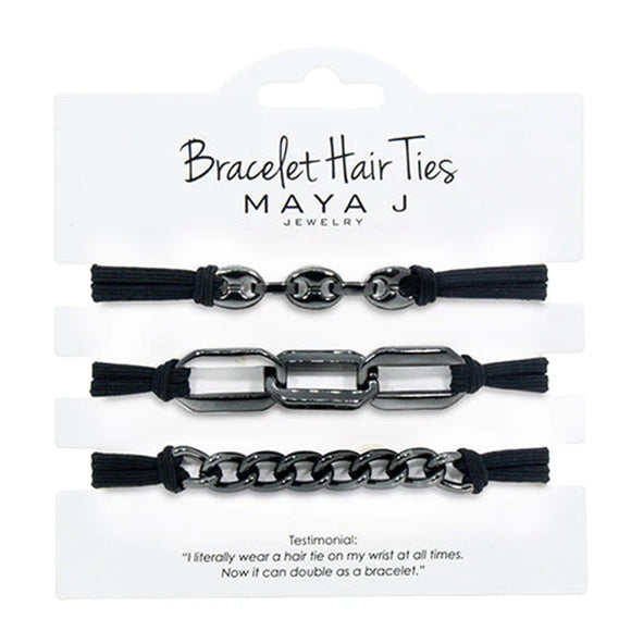 Gunmetal Bracelet Hair Tie with Black Elastic