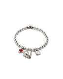 Bracelet with dangling heart and red stone (silver or gold)