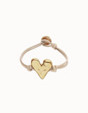 Camel leather bracelet with heart detail, silver
