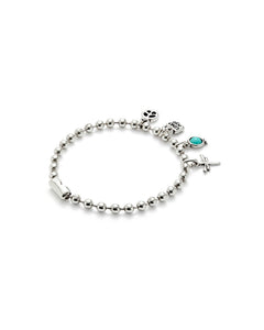 Beaded bracelet with 4 charms (silver/ turquoise)