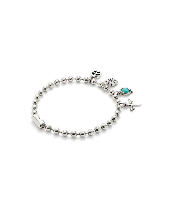 Beaded bracelet with 4 charms (silver/ turquoise)