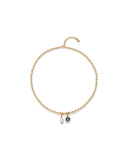 Beaded necklace with dangling blue crystal and pearl (silver or gold)