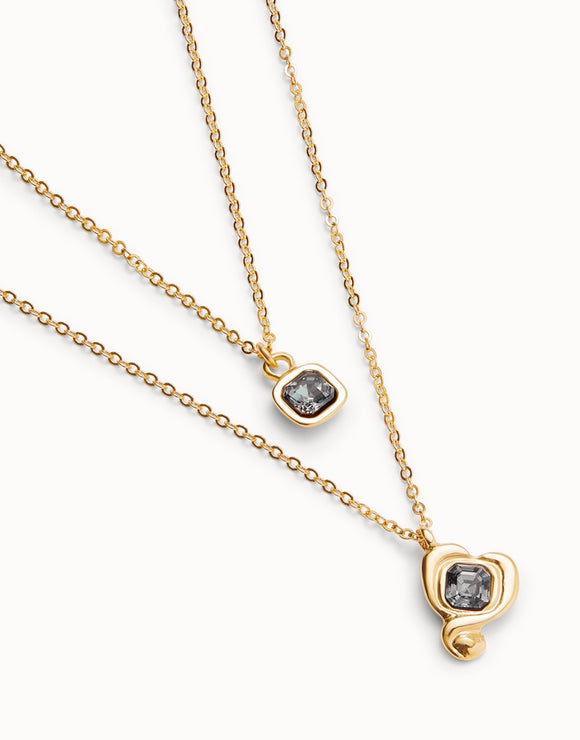 Long pendant and central charm with transparent crystal (gold or silver)
