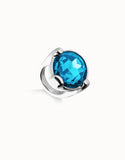 Large ring with blue oval faceted crystal, silver