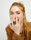 Large Ring with Oval Faceted Gray Crystal