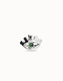 Eye-shaped ring with faceted green crystal