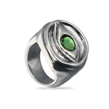 Ring with three green crystal eye (gold)