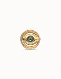 Eye-shaped signet ring with faceted green crystal, gold