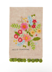 Hello Sunshine Floral Embroidery Pom Towel