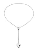 Long adjustable chain necklace with two hearts, silver