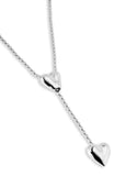 Long adjustable chain necklace with two hearts, silver