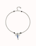 Short necklace with dragonfly and blue handcrafted crystals (silver)