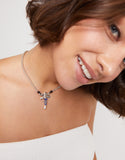 Short necklace with dragonfly and blue handcrafted crystals (silver)