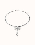 Long leather necklace with central dragonfly (silver)