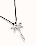 Long leather necklace with central dragonfly (silver)