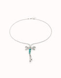 Long necklace with dragonfly and green handcrafted crystals (silver)