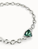 Link chain short necklace with a green crystal, silver