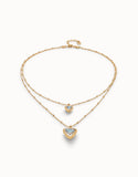 Multi-layer pendant link chain necklace with crystal (gold)