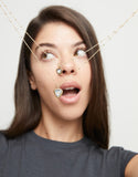 Multi-layer pendant link chain necklace with crystal (gold)