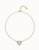 Pendant chain link necklace with green crystal, gold