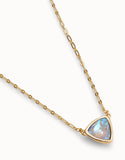 Pendant chain link necklace with green crystal, gold