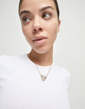 Pendant chain link necklace with green crystal, gold