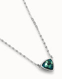 Pendant chain link necklace with green crystal, silver