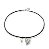 Leather necklace with pearl & heart charms (gold or silver)